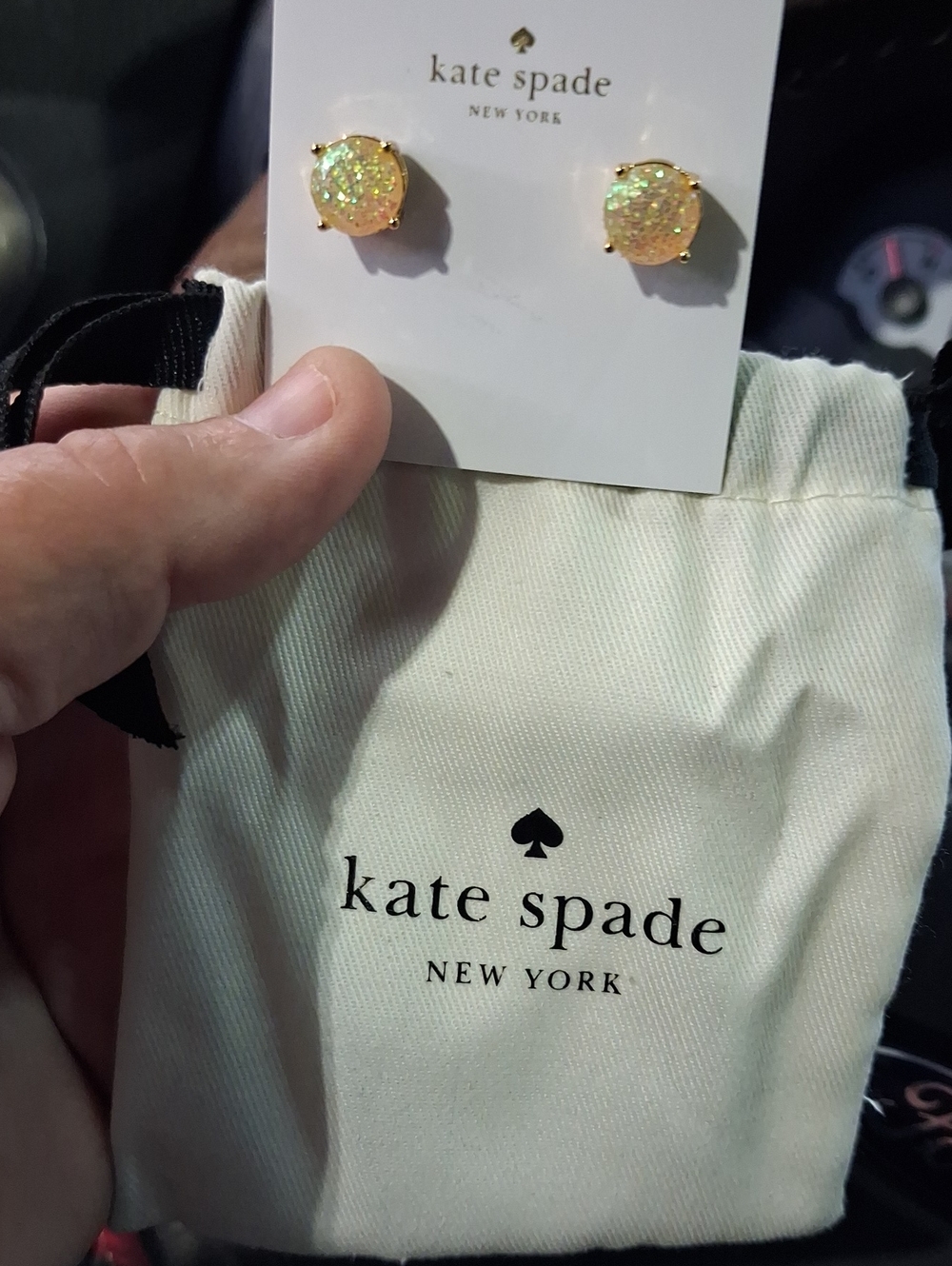 kate spade iridescent gold glitter druzy stud earrings